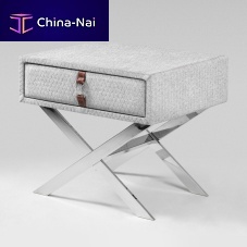 Contemporary bedside table Birkinleatherglassfabric