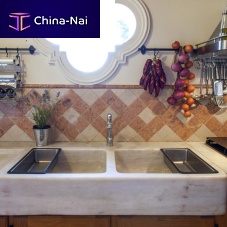 Double kitchen sink 1without drainboardnatural stoneintegrated