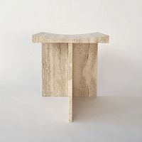Minimalist design stool Thebes - Roman Travertinemarblemarble baseT-base