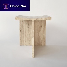 Minimalist design stool Thebes - Roman Travertinemarblemarble baseT-base