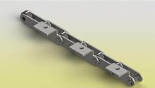 Steel conveyor chain attachmentwith extended bearing pinswith deep-link side plates