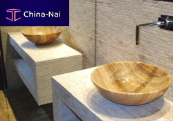 Countertop washbasin ONYX YELLOWnatural stonewith shelfround