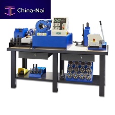 Steel workbench with crimping machinewith tool boardwith compartments