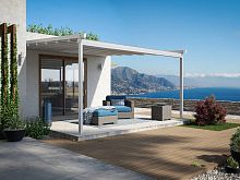Wall-mounted pergola DOLA EVOaluminumstainless steelfabric canopy