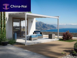 Wall-mounted pergola DOLA EVOaluminumstainless steelfabric canopy