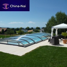 Low swimming pool enclosure telescopicpolycarbonatemanual