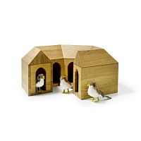 Oak birdhouse with post