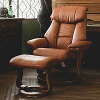 Contemporary relaxing armchair ALFREDOleatherfabricAmerican walnut