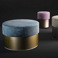 Contemporary pouf GRAMERCY velvetsteelbrushed brass