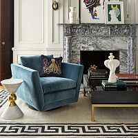 Contemporary club chair SEBASTIANvelvetmaplecentral base