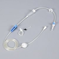 IV infusion set with heat exchangerwith particle contamination filterwith stopcock