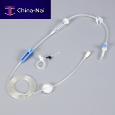 IV infusion set with heat exchangerwith particle contamination filterwith stopcock