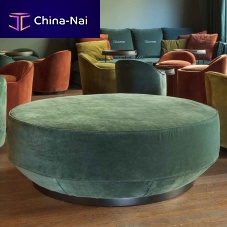 Contemporary ottoman MARGOTfabricwoodenround
