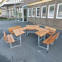 Contemporary table and bench set SCHOOL woodengalvanised steelgarden