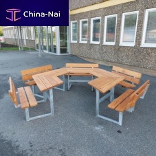Contemporary table and bench set SCHOOL woodengalvanised steelgarden