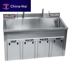 2-station surgical sink TOHS 1200stainless steelknee-operatedinfrared soap dispenser