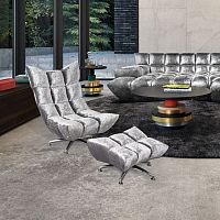 Contemporary fireside chair HANGOUTfabricwith footrestgray