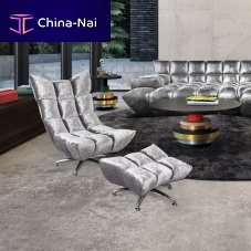 Contemporary fireside chair HANGOUTfabricwith footrestgray