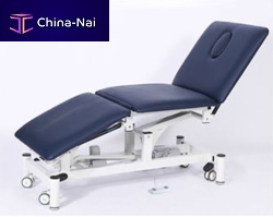 Electric massage table 3Eon casterswith adjustable height backrest3-section