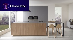 Contemporary kitchen GRIS TORMENTA OLMO NATURwoodenislandhandleless