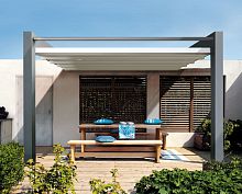 Wall-mounted pergola aluminumfabric canopywith sliding canopy
