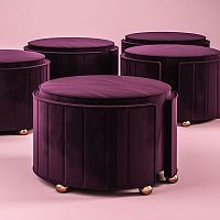 Traditional pouf Donnavelvetbrushed brassround