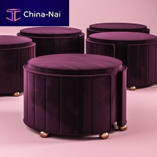 Traditional pouf Donnavelvetbrushed brassround