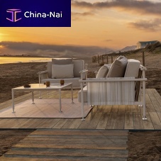 Contemporary armchair Hamptons fabricaluminumteak